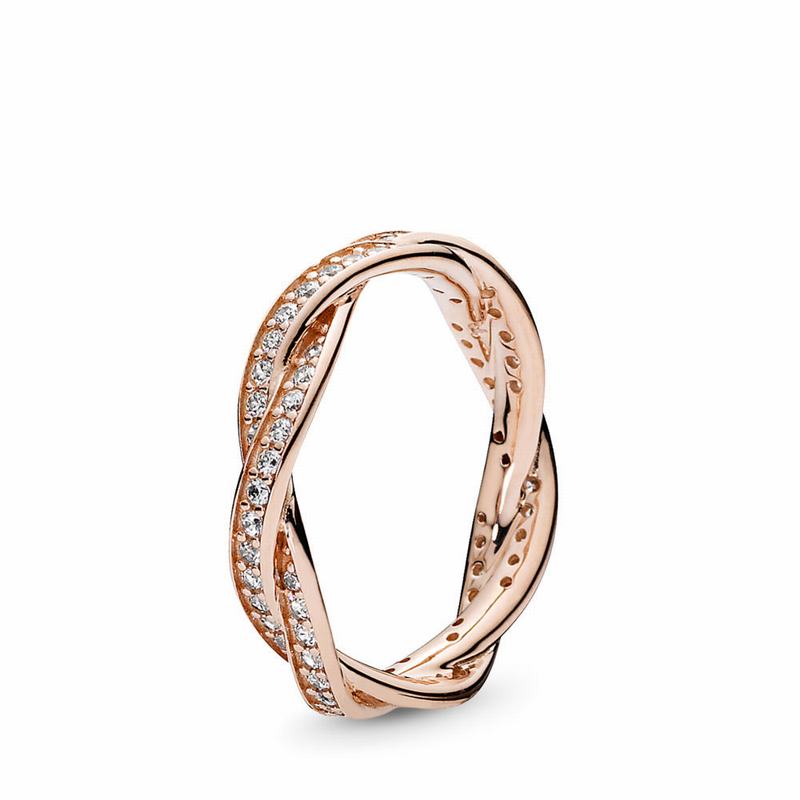 Pandora Sparkling Twisted Lines Stackable Ring Ireland - Pandora Rose/Cubic Zirconia - 089631JWP